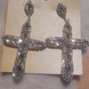 Elegant Silver and Gold Cross Earrings